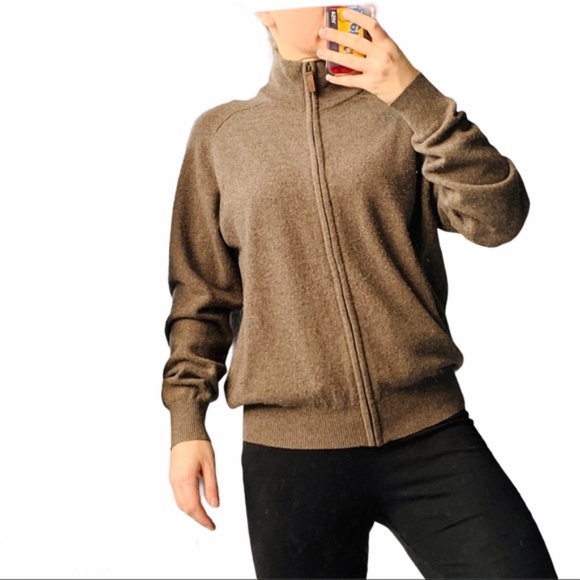 Bexley Sweater Geelong Australia Lamb Wool Brown Gray Full Zip Front - Picture 1 of 9